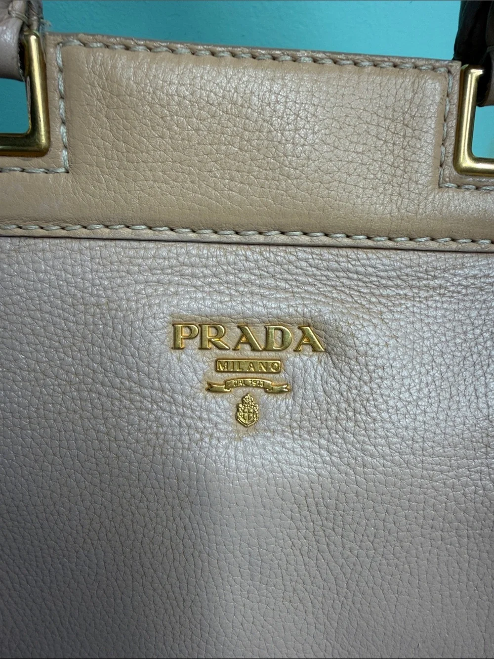 Prada BN CERVO SABBIA Large Soft Creame -Beige Leather Shoulder Satchel - Picture 7 of 17